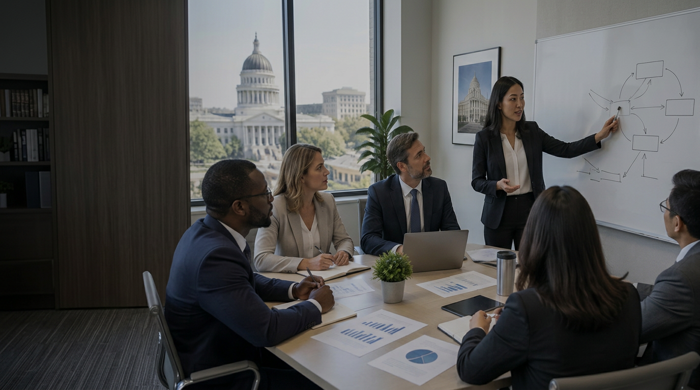 Service illustration of professionals collaborating on program planning and training
